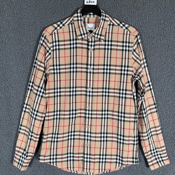 Burberry Nova Check Long Sleeve Button Down Shirt - Men's Size M - Tan - Picture 1 of 14